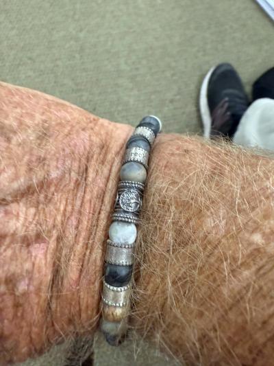 Black Silver Cross Men Name Bracelet with Picasso Jasper Stones