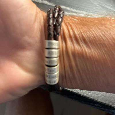 Men Brown Bracelet with Engraved Spheres in Silver