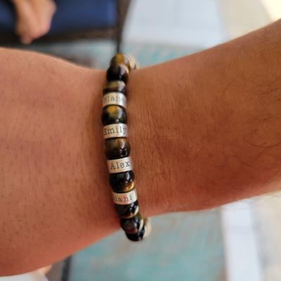 Green Tiger Eye Men Name Bracelet