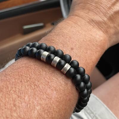 Compass Men Name Bracelet with Black Onyx Stones