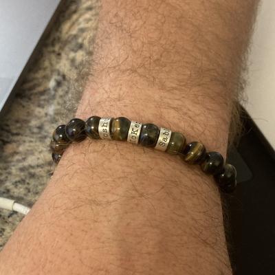 Compass Men Name Bracelet with Green Tiger Eye Stones