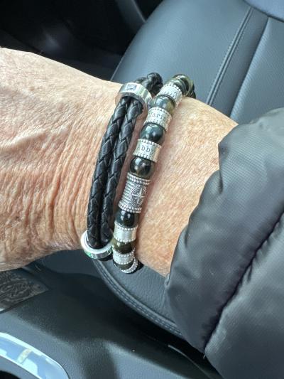 Compass Men Name Bracelet with Green Tiger Eye Stones