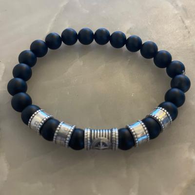 Compass Men Name Bracelet with Black Onyx Stones