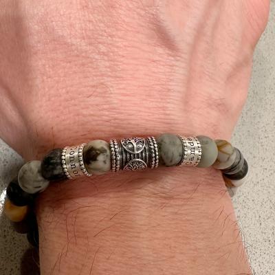 Family Tree Men Name Bracelet with Picasso Jasper Stones