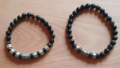 Compass Men Name Bracelet with Green Tiger Eye Stones