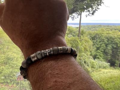Cross Men Name Bracelet With Picasso Jasper Stones