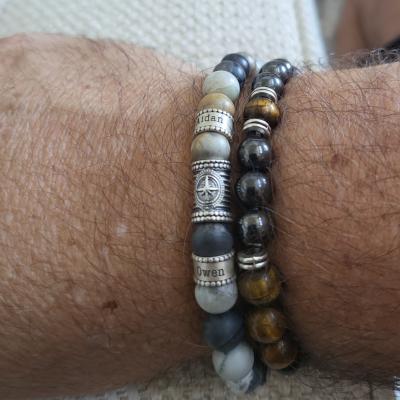 Compass Men Name Bracelet with Picasso Jasper Stones