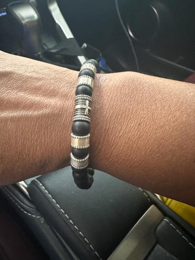 Cross Men Name Bracelet With Black Onyx Stones