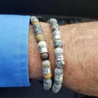 Family Tree Men Name Bracelet with Picasso Jasper Stones