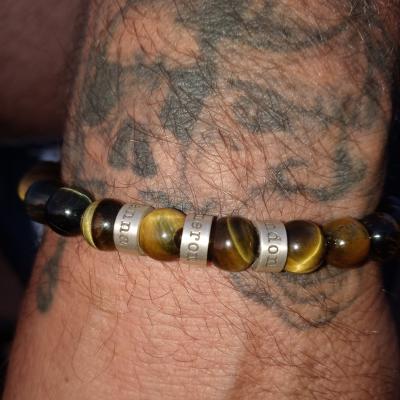 Compass Men Name Bracelet with Green Tiger Eye Stones