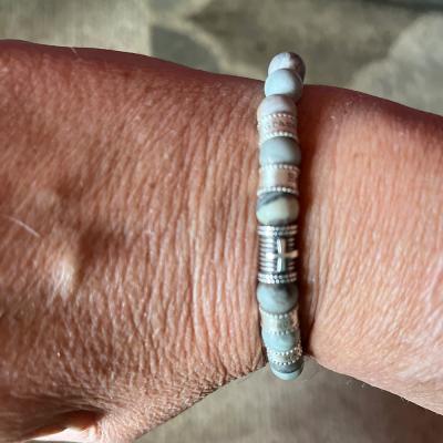 Black Silver Cross Men Name Bracelet with Picasso Jasper Stones