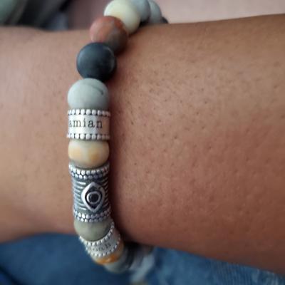Compass Men Name Bracelet with Picasso Jasper Stones