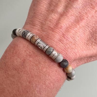 Compass Men Name Bracelet with Picasso Jasper Stones