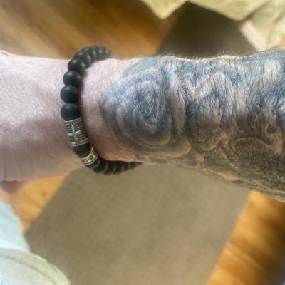 Cross Men Name Bracelet With Black Onyx Stones