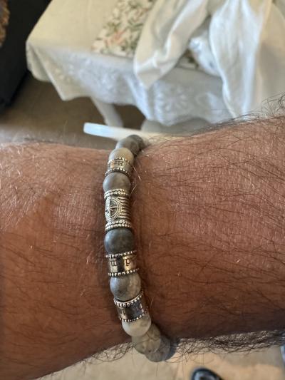 Compass Men Name Bracelet with Picasso Jasper Stones