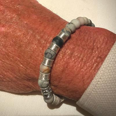Cross Men Name Bracelet With Picasso Jasper Stones