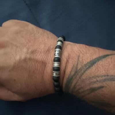 Cross Men Name Bracelet With Black Onyx Stones