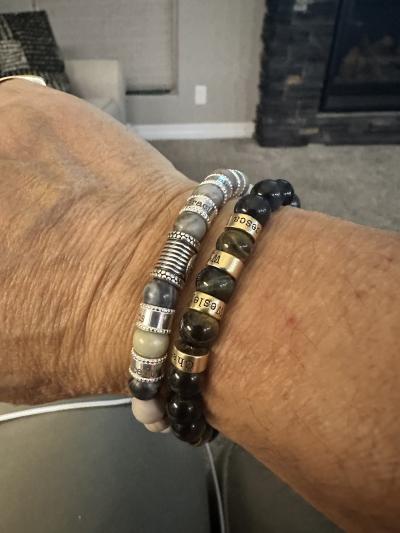 Black Silver Cross Men Name Bracelet with Picasso Jasper Stones