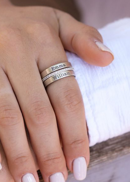 Shining Family Name Ring Stack [Sterling Silver]